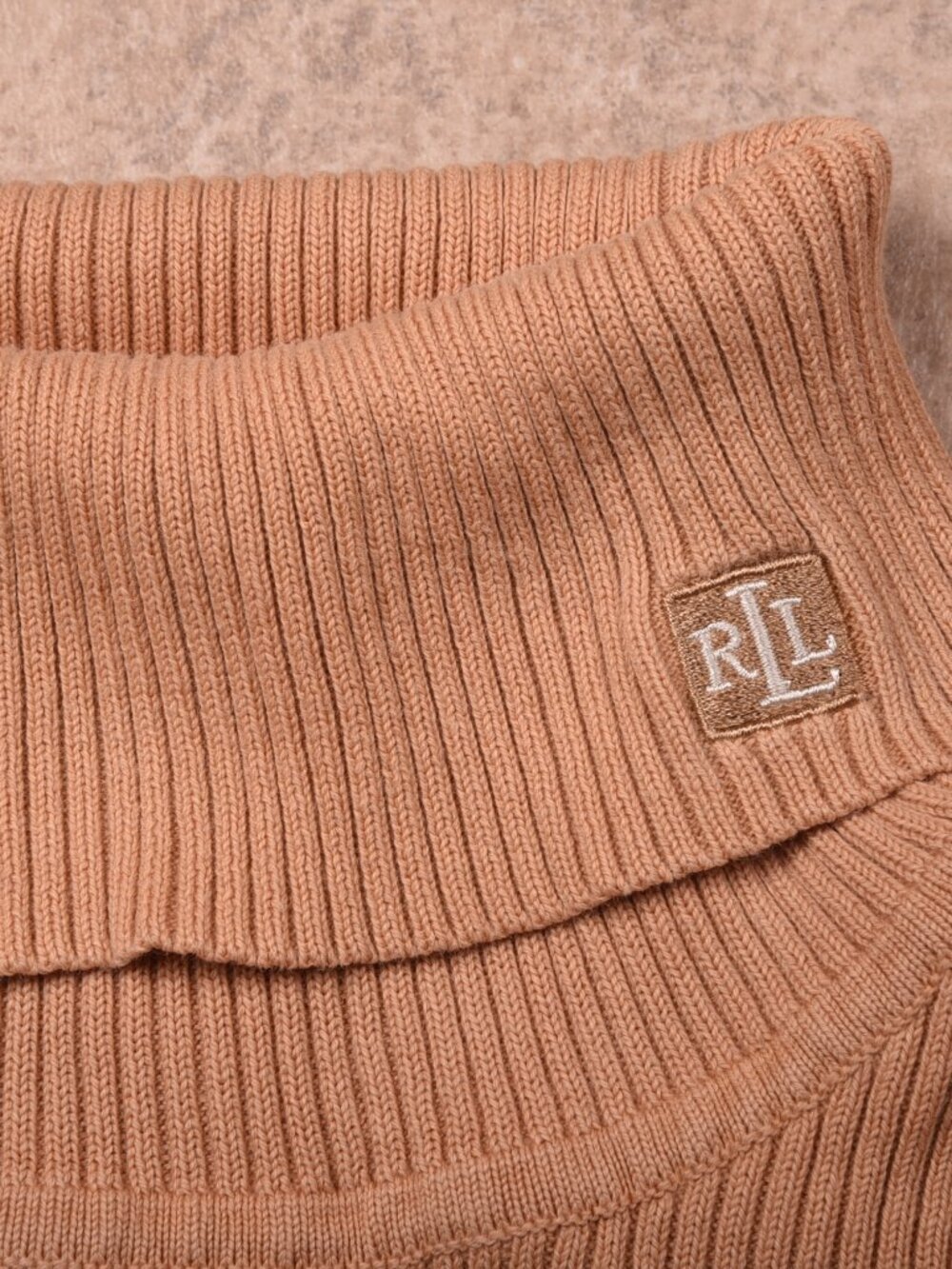 Lauren Ralph Lauren Camel Tan Ribbed 100% Cotton Turtleneck Sweater - Size Large - Picture 9 of 10
